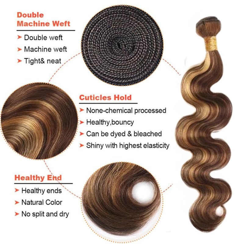 P427 Highlight Blonde Bundles Human Hair Brown Body Wave 3 Bundles 16 18 20 Inch Unprocessed Brazilian Virgin Remy Honey Blonde Bundle Human Hair Extensions