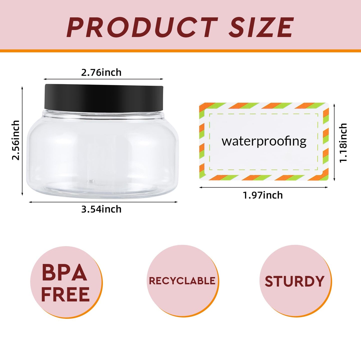 24 Pack 8 Oz Plastic Containers With Lids and Waterproof Label BPA Free - Refillable Transparent Cosmetic Containers for Body Butter,Sugar Scrubs,Cream,Lotions,Candy,Bath Salt (Clear, 8 oz)