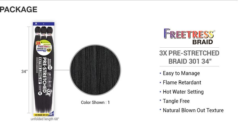 Natural Texture Braids - 3X Pre-Stretched Freetress Braids | 34 Inches, 5-Pack, Color 2