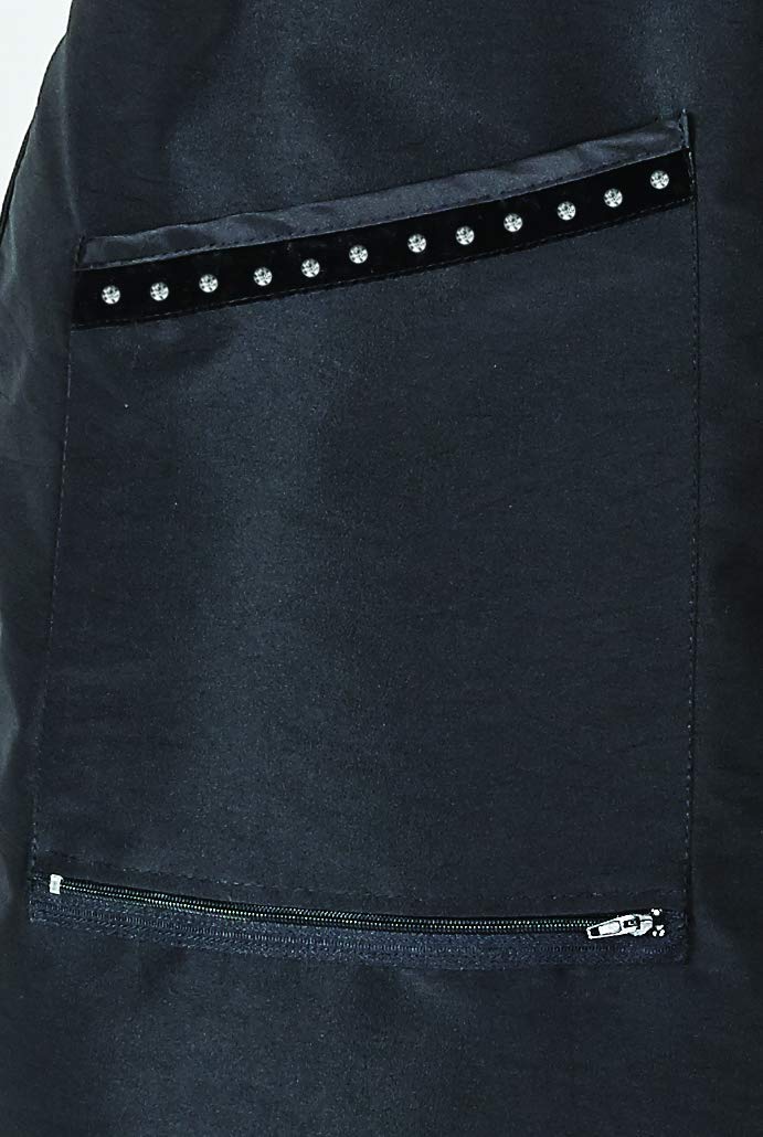 Betty Dain Glitz Salon Stylist Apron, Stylish, Lightweight, Versatile Color with Rhinestone Accents, Wrinkle Free Poly Nylon for Durability, Bottom Zipper Pockets, Adjustable Neck Closure, Black