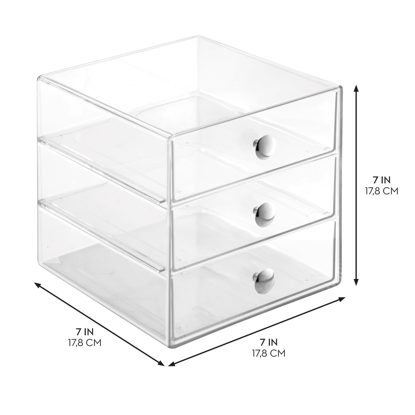 iDesign Stackable 3-Drawer Makeup Organizer, Set of 2, Clear