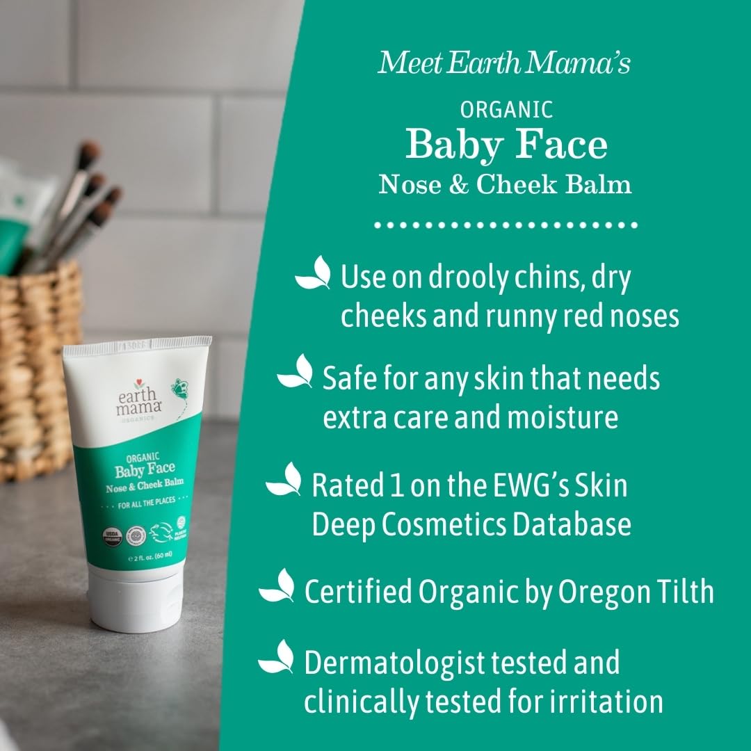 Earth Mama Organic Baby Face Nose & Cheek Balm for Dry Skin Natural Petroleum Jelly Alternative