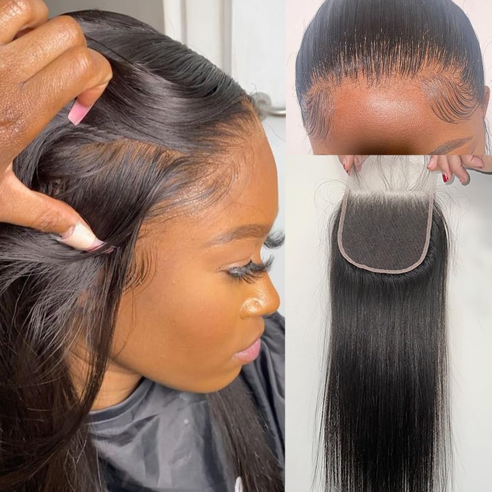 Topnormantic 4x4 Transparent Lace Closure, 12A Grade Human Hair Closure for Women Brazilian Virgin Hair Swiss Lace Closure Pre Plucked with Baby Hair Silk and Soft Straight closure 12 Inch