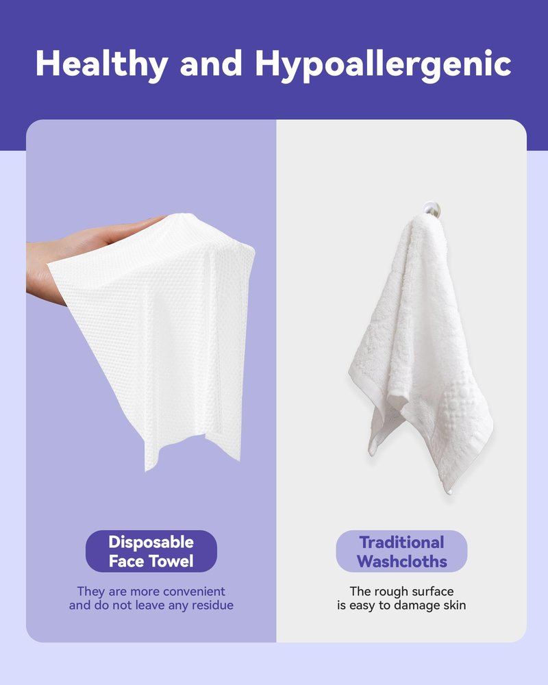 Jolly Care Disposable Face Towels, 10"×12" XL Face Towelette Disposable, Soft Makeup Remover Dry Wipes, Thick Facial Tissue for Women Cleansing, Skin Care, 50 Count (4 Pack)