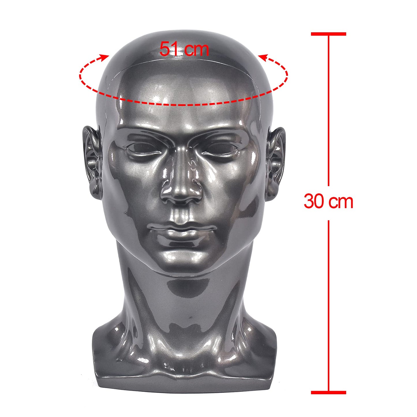 FanLin Male Mannequin Head Professional Manikin Head for Display Wigs Hats Headphone Mask Sunglasses Jewelry and Scravat Display Stand (Bright Gray)