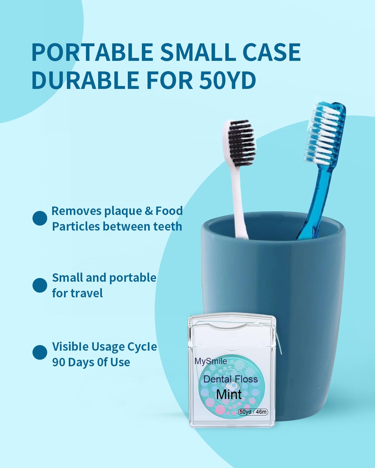 MySmile Woven Dental Floss, Effective Plaque Removal, Cruelty Free Tooth Floss, Mint, Waxed, Expanding, Vegan, Kid-Friendly String Floss with Coconut Oil, 50 Yards
