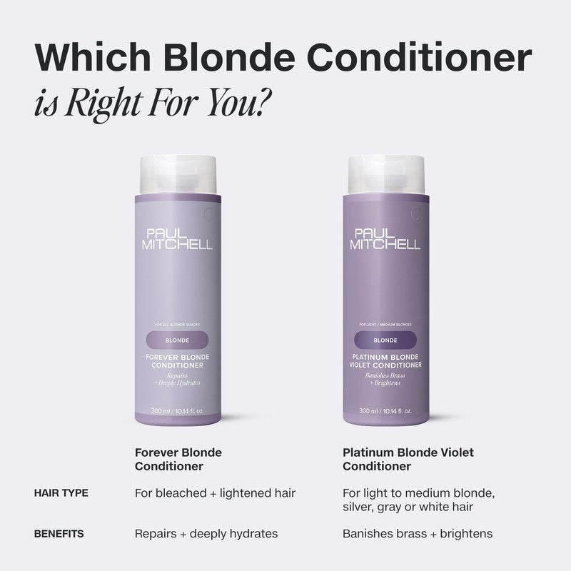 Paul Mitchell Platinum Blonde Violet Conditioner, Banishes Brass + Brightens, Ideal for Light to Medium Blonde, Silver, Gray or White Hair, 10.14 fl. oz
