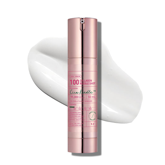VT COSMETICS Collagen Reedle Shot 100 Serum, Pink Skin Booster for Plumping, Firming & Glowing Skin, 500Da Low Molecular Extract, Spicule Microneedle Treatment, K-Beauty Face Serum, 1.69 fl oz (50ml)