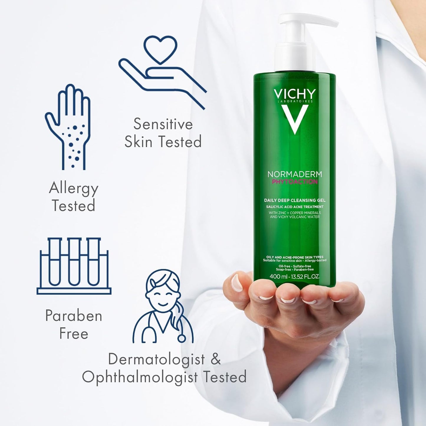 VICHY Normaderm Daily Acne Face Wash - Salicylic Acid Cleanser for Oily Skin | Clears Clogged Pores & Blackheads