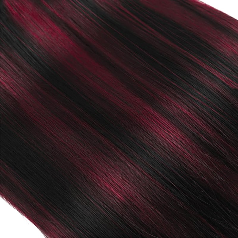 Highlight Straight Human Hair Bundles - Two Tone Black & Red Ombre | 3 Pack 12-14-16 Inch