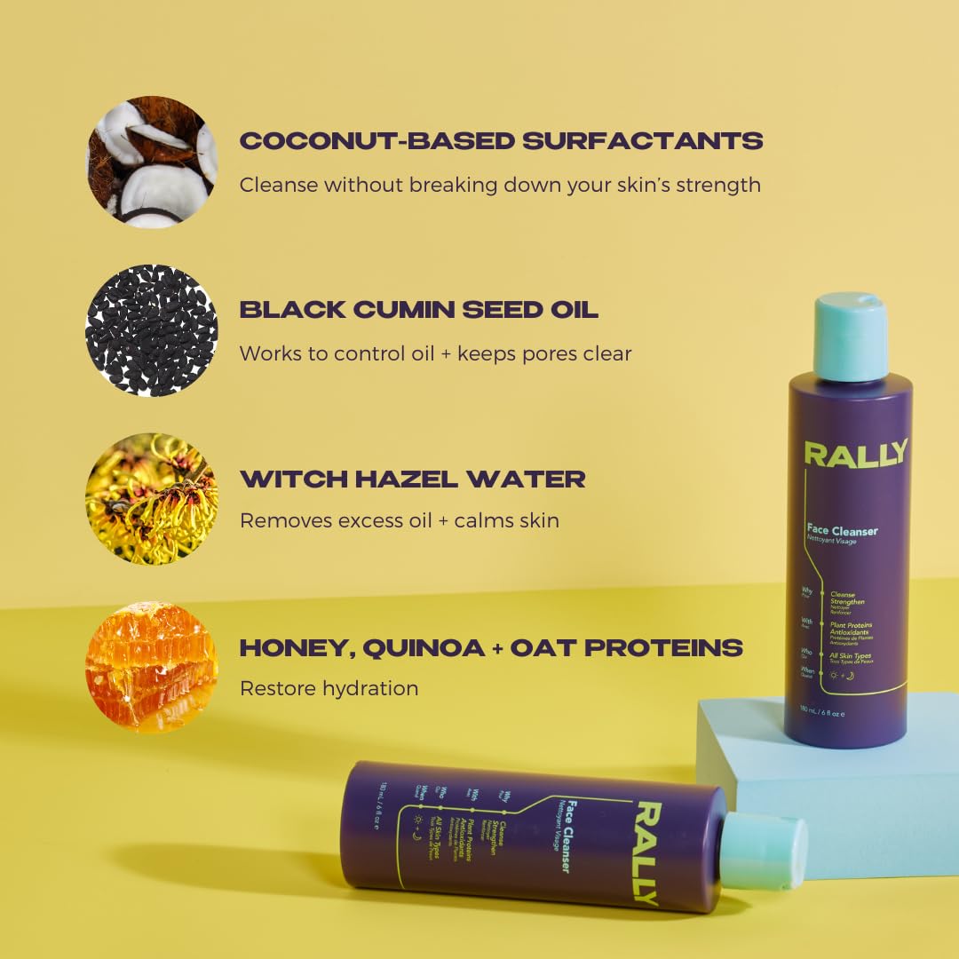 RALLY Plant-Based Gel Foaming Face Cleanser | Clean + Hydrating Formula | Gentle Daily Cleanse + Antioxidants | Derm Recommended for Tweens, Teens + Athletes, 6 OZ