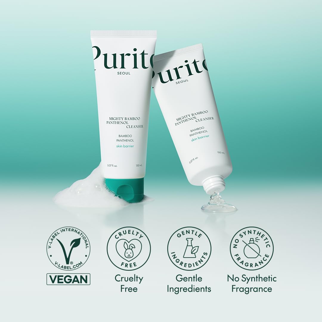PURITO Mighty Bamboo Panthenol Cleanser, Gentle Face Wash for Moisturizing, Makeup Remover, for Sensitive Skin, Vegan & Cruelty-Free Face Cleanser150ml / 5.07 fl. Oz.