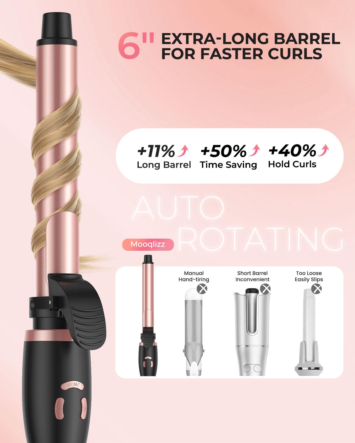 Rotating Curling Iron 1 Inch, Ceramic Automatic Curling Wand for Beach Waves, Self Curling Wand LCD Display up to 450℉ with Long Barrel, Glove Included