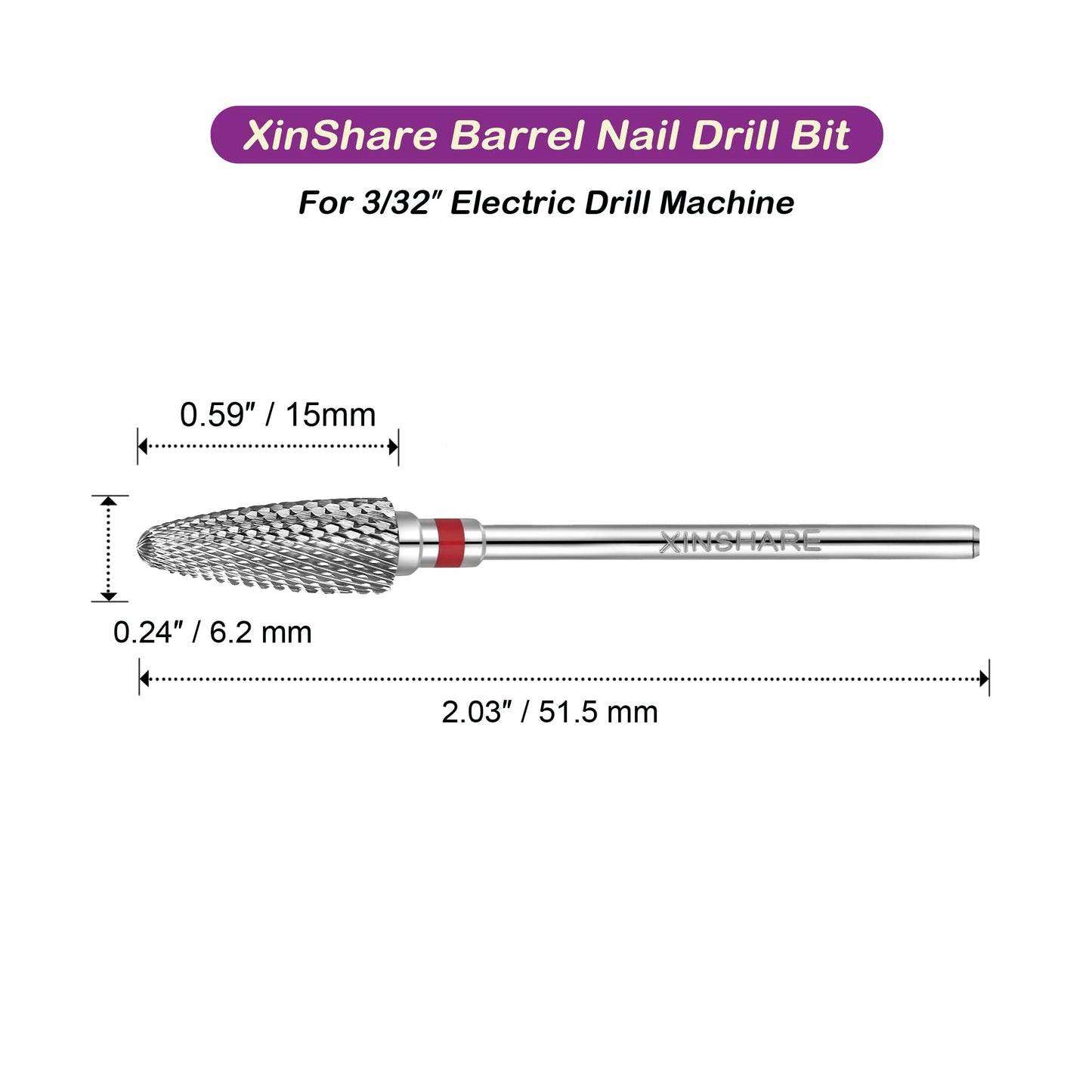 Xinshare Nail Drill Bits 3/32" Carbide Professional Safety Tungsten Nail File Cone Drill Bit for Acrylic Nail Gel Cuticle cleaner Manicure Pedicure Nail Polishing, Beginner Salon,Fine