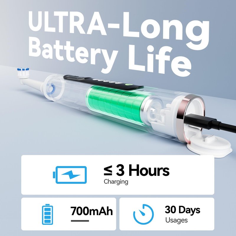 SEAGO Rotating Electric Toothbrush for Adults - 8 Replacement Heads (4 Soft/4 Hard), IPX7 Waterproof, 5 Modes with Memory Function, 2-Minute Timer, USB Type-C Rechargeable (SG-2607-Pink