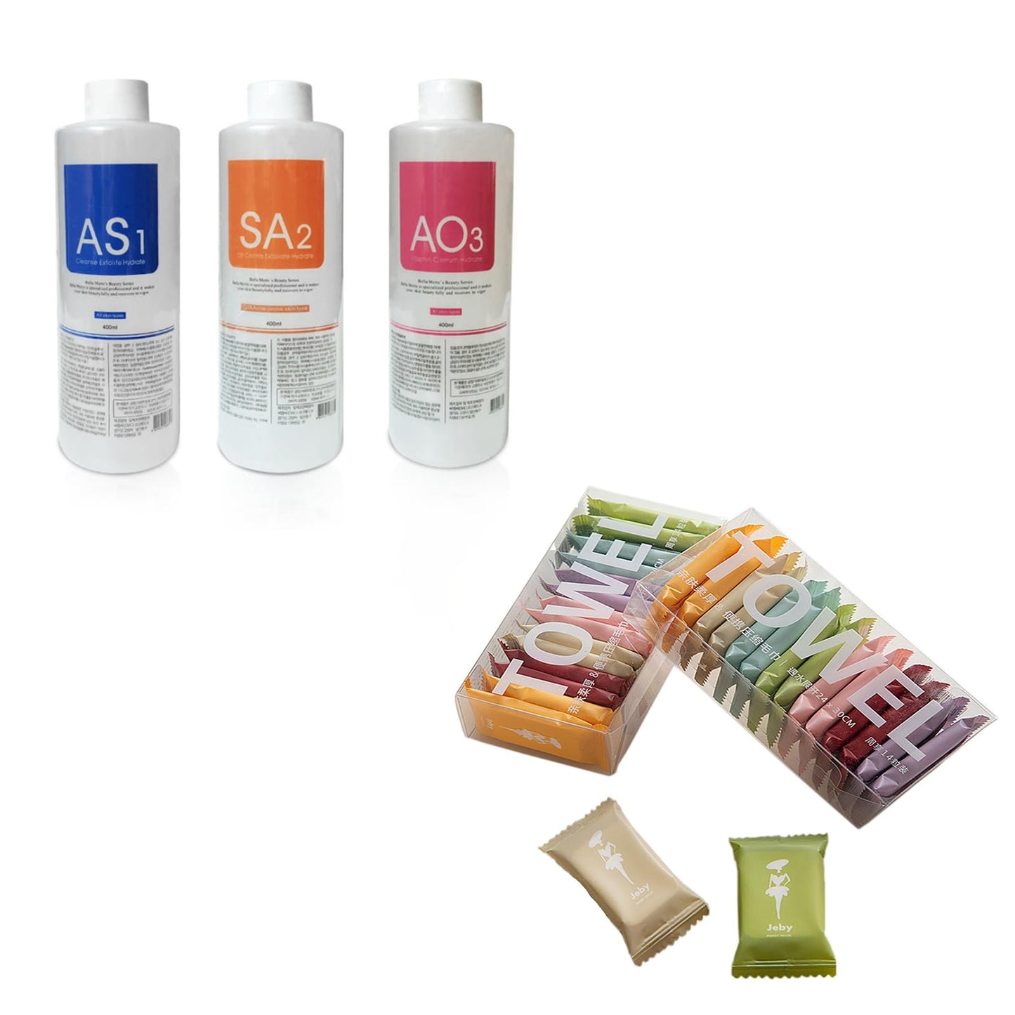 Marfort AS1 SA2 AO3 Aqua Peeling Solution and Compressed Towel Tablet Portable Face Towel Washcloth Reusable 28 Pack Wet