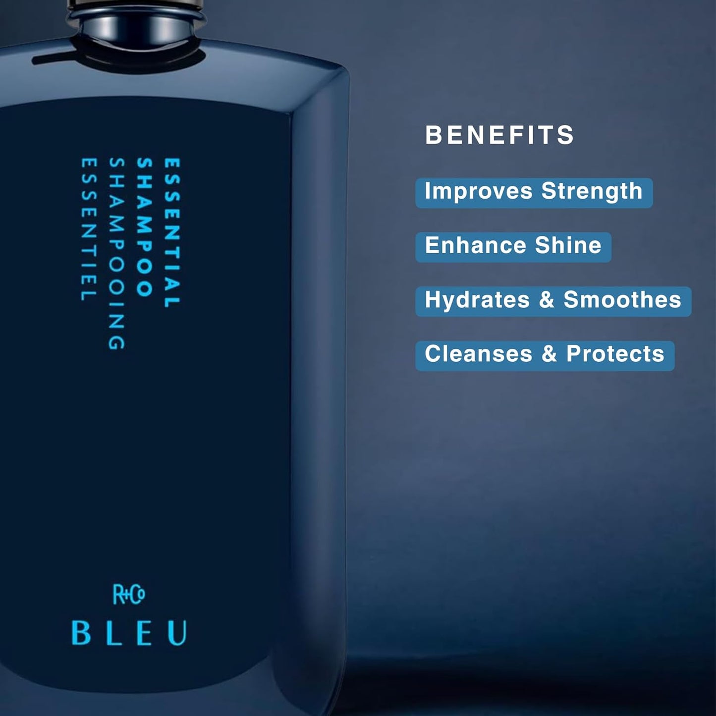 R+Co BLEU Essential Shampoo - Gentle Daily Cleanser for All Hair Types | Hydrates & Adds Shine - 33.8 oz