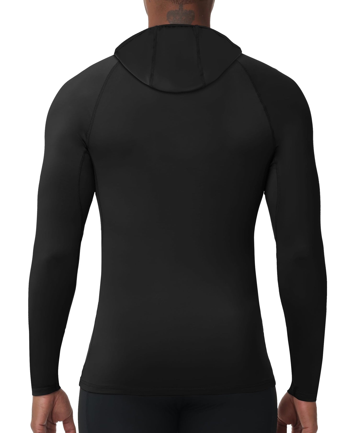 Roadbox Men's Compression Shirt Hoodie with Mask, Long Sleeve Workout Athletic Base Layer, Sports Gym Running Undershirt Top Black