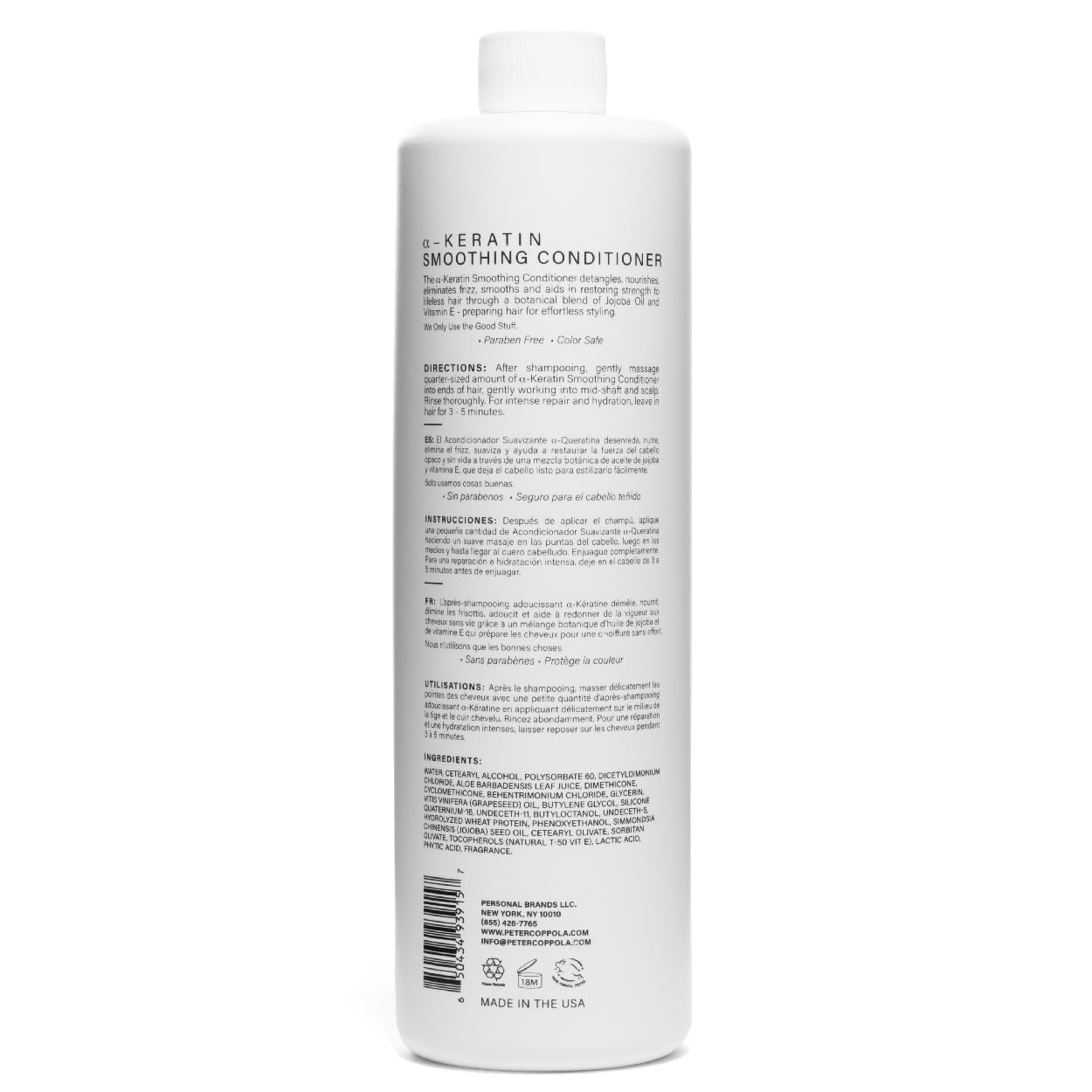 PETER COPPOLA a-keratin Smoothing Conditioner - Detangles, Nourishes, Eliminates Frizz, Smooths And Restores Shine - Infused With Argan Oil, Jojoba, Coconut Oil And Grape Seed Oil (24 oz)