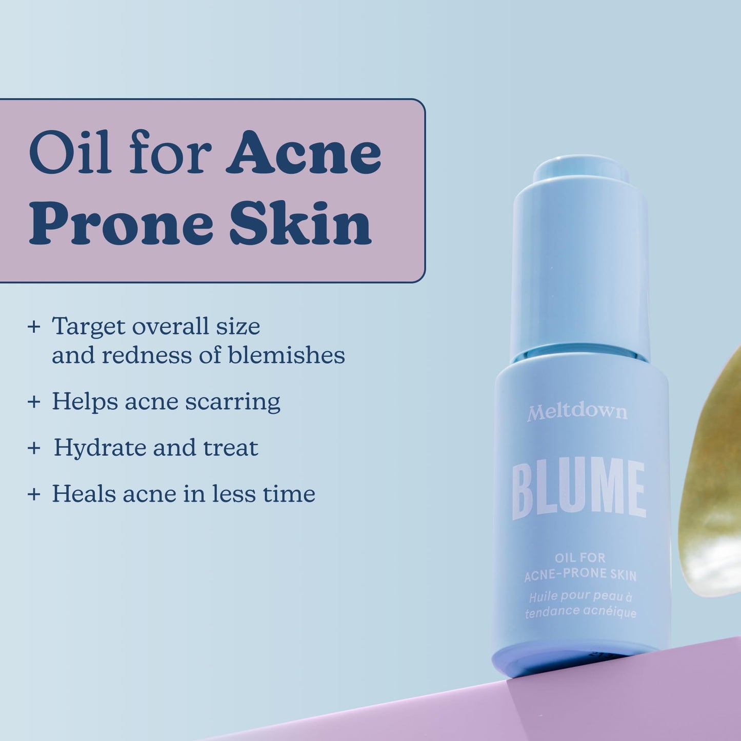 Blume Meltdown Face Oil for Women & Men - Non-Comedogenic Acne Serum with Rosehip Oil, Blue Tansy & Black Cumin Seed - Helps Reduce Redness, Smooth Texture & Hydrate - Cruelty-Free & Vegan (0.5 oz)