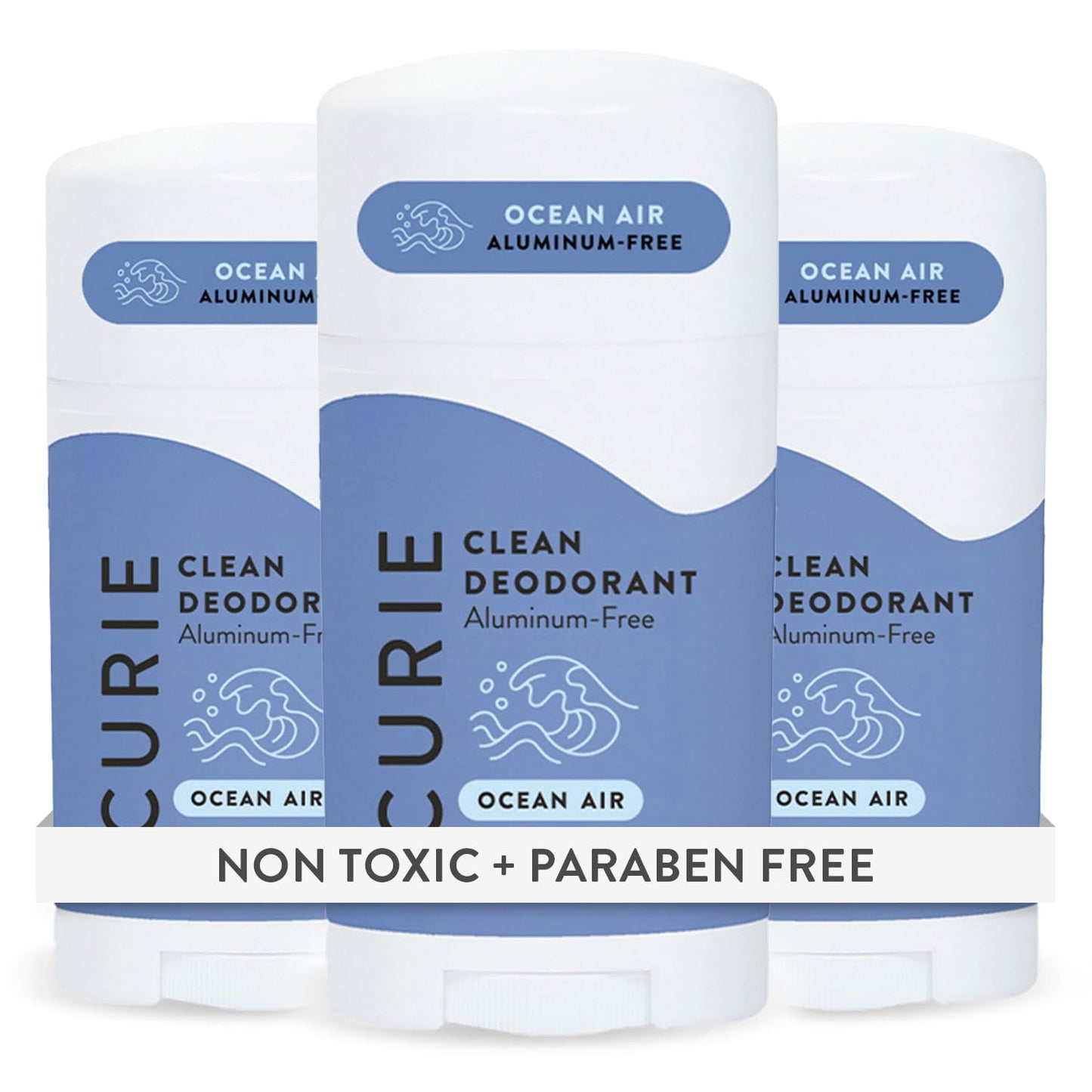 Curie Natural Deodorant for Women - Ocean Air - Aluminum Free, Clean, Sustainable, Vegan, Paraben Free (3pk)