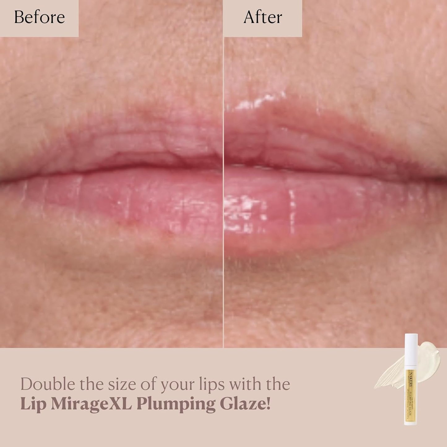 Lip Plumper - Nakery Lip MirageXL Plumping Glaze with Peptides | Hydrating Gloss for Fuller Lips, Cooling Effect, Instant Volume