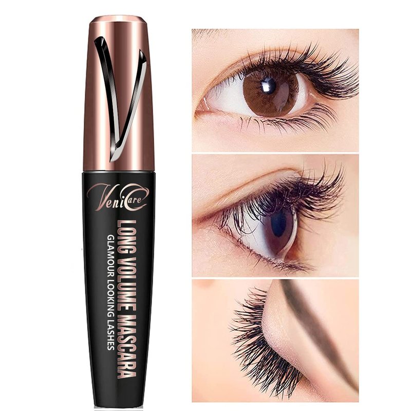 Venicare 4D Silk Fiber Lash Mascara Liquid Extension Makeup Eye Lash Kit Luxuriously Longer Thicker Voluminous Eyelashes Waterproof Smudge-proof Natural No Clumping Smudging Lasting All Day 2 Pack
