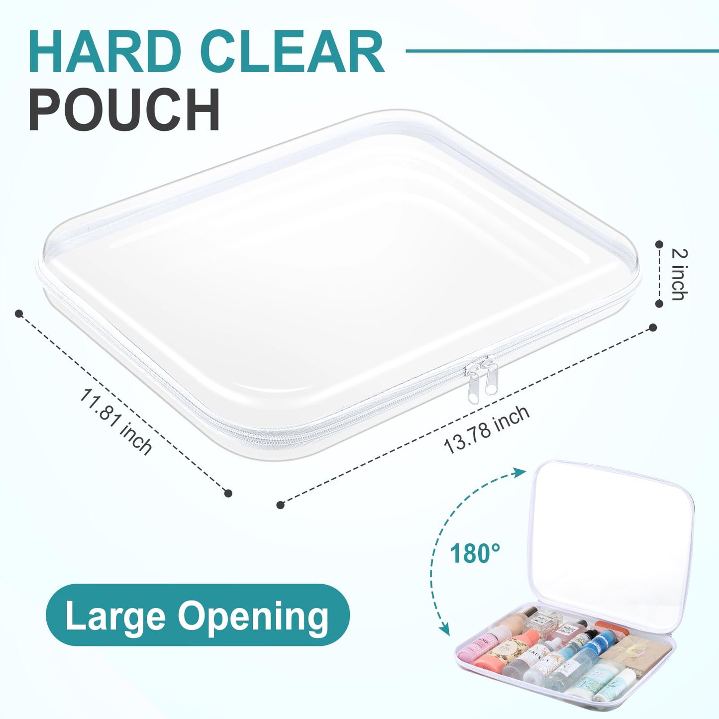 Hoolerry 4 Pcs Hard Clear Zipper Case Makeup Bags Plastic Zipper Pouch Transparent Storage Box Containers for Cosmetics, Snacks, Building Blocks, Puzzles(Clear,13.8 x 11.8 x 2 in,White)