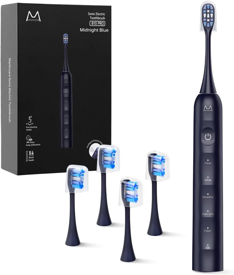 Sonic Electric Toothbrush for Adults - Rechargeable, 5 Modes, 48000VPM Motor | IPX8 Waterproof, 4 Brush Heads, Black