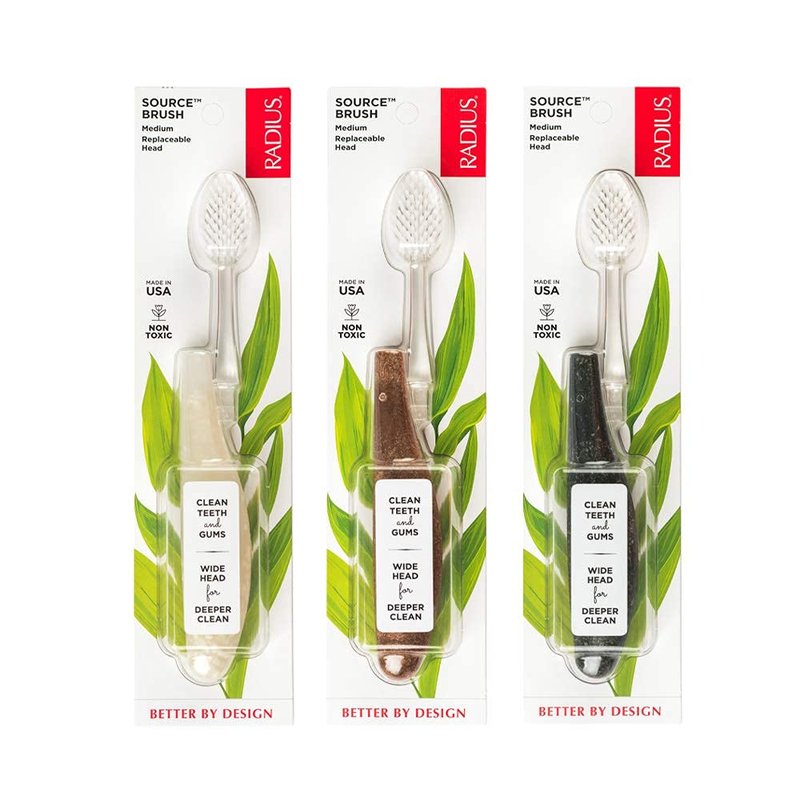 RADIUS Toothbrush Source Floss Brush BPA Free & ADA Accepted Improve Gum Health & Reduce Gum Issues - Medium - Cornstarch/Hemp/Money - Pack of 3