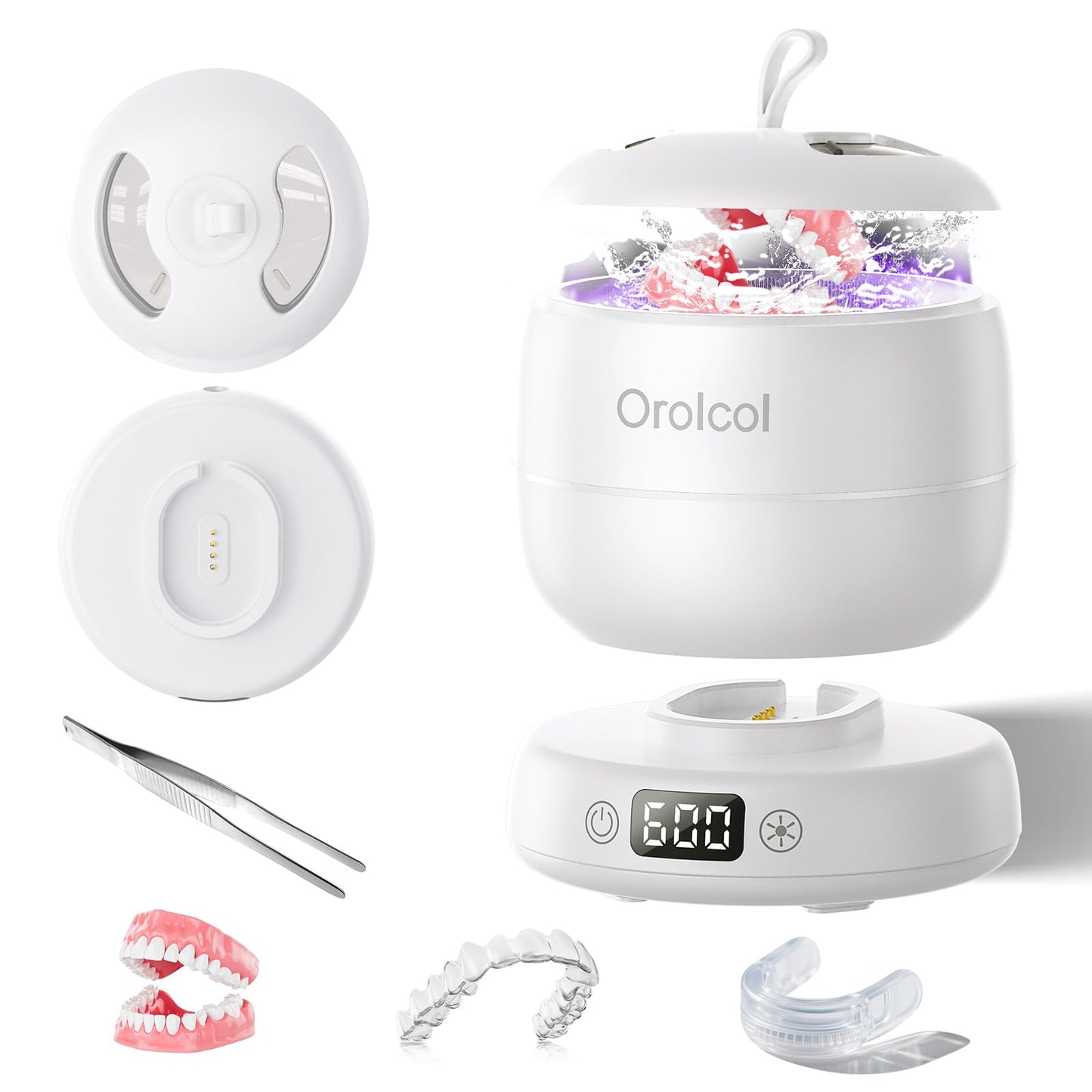 IPX7 Waterproof Ultrasonic Retainer Cleaner Machine, Split-Design Denture & Jewelry Cleaner with Dual UV-C, 3 Timer Modes for Invisalign, Aligners, Mouth Guards, Night Guards & Dentures (White)