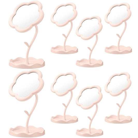 GlikCeil 8 Pcs Flower Shaped Mirror Spa Party Makeup Mirror Sleepover Party Favor for Spa Sleepover Slumber Birthday(Pink)