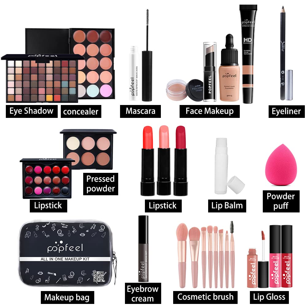 KARUIZI Makeup Kit All-in-one Makeup Gift Set for Women Full Kit, Eyeshadow Palette, Lip Gloss Set, Lipstick, Blush, Foundation, Concealer, Mascara, Eyebrow Pencil,Include Brush Set(KIT019)
