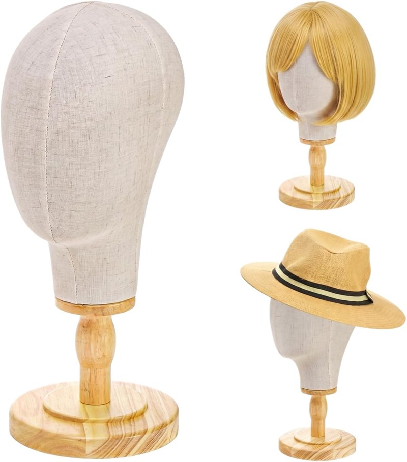 21 Inch Mannequin Head - Canvas Wig Stand with Detachable Wood Base | Ideal for Hats, Headdresses, and Wig Making