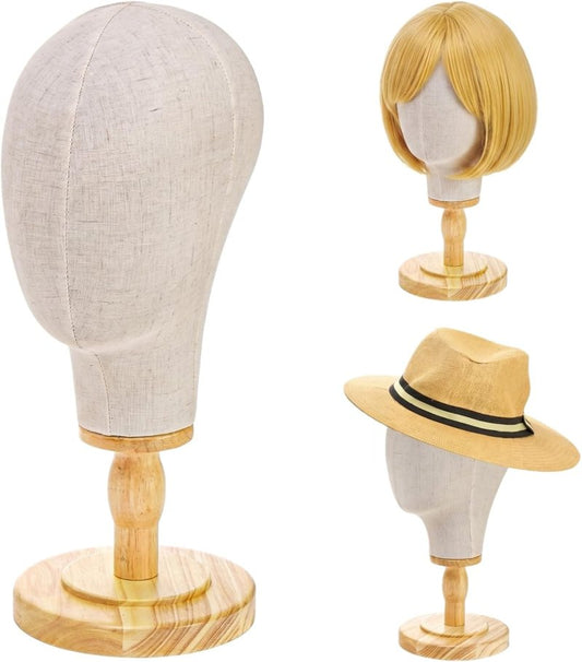 21 Inch Mannequin Head - Canvas Wig Stand with Detachable Wood Base | Ideal for Hats, Headdresses, and Wig Making