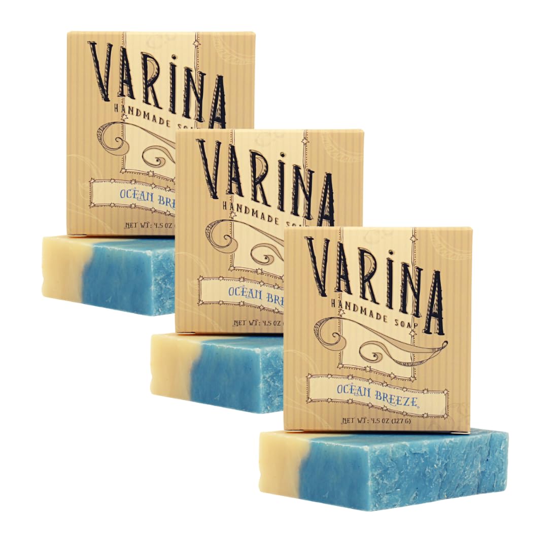 Varina Natural Ocean Breeze Bar Soap - Gentle Cleansing for Sensitive Skin, Fresh - 3 Pack