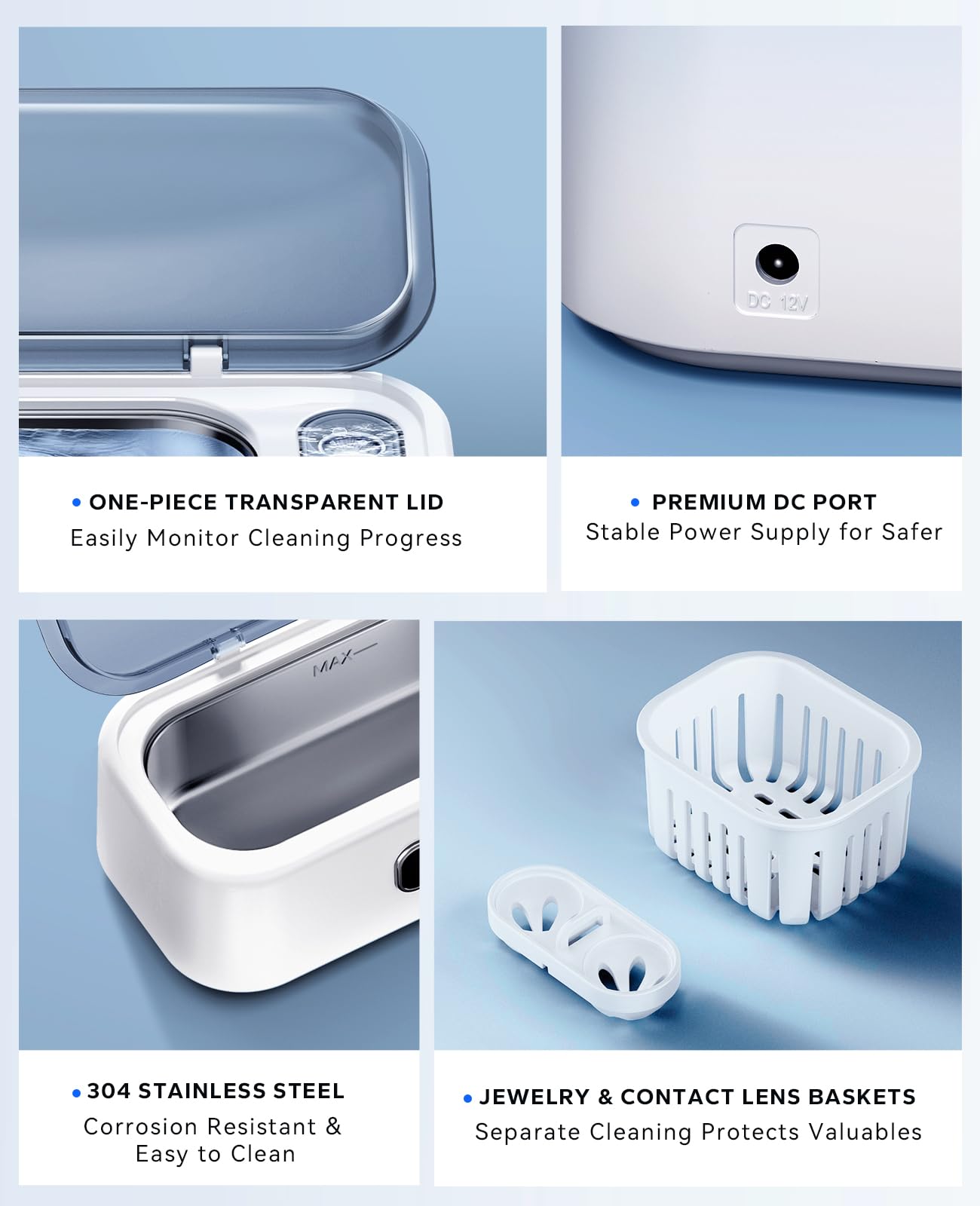 SUNPOW Ultrasonic Jewelry Cleaner Machine – Dual Frequency Dual Tank for Jewellery & Contact Lenses, 45kHz Sonic Jewellery Cleaner Machine, Deep Cleaning, Quiet