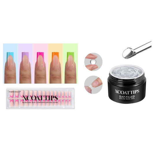 Brighter Pastel French Tip Press-On Nails Set | Gap-Filled Solid Nail Gel | Long Square Style