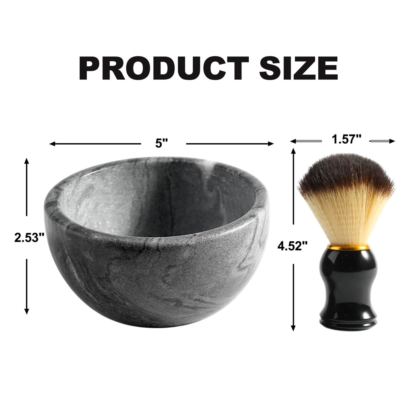 Koville Marble Shaving Soap Bowl 5'' Gray Handmade Shaving Cream Bowl, Marble Bowls For Shaving Foam, Shave Soap Bowl, Shaving Kit Bowl, Shaving Cup Gift for Men with 2 pack Shaving Brush
