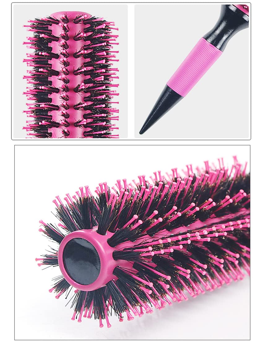 Thermal Round Barrel Boar Bristle Hair Brush Set for Women & Men - Professional Hair Styling for Blow Drying, Curling, Scalp Massage, Wet and Dry Use (Pink)