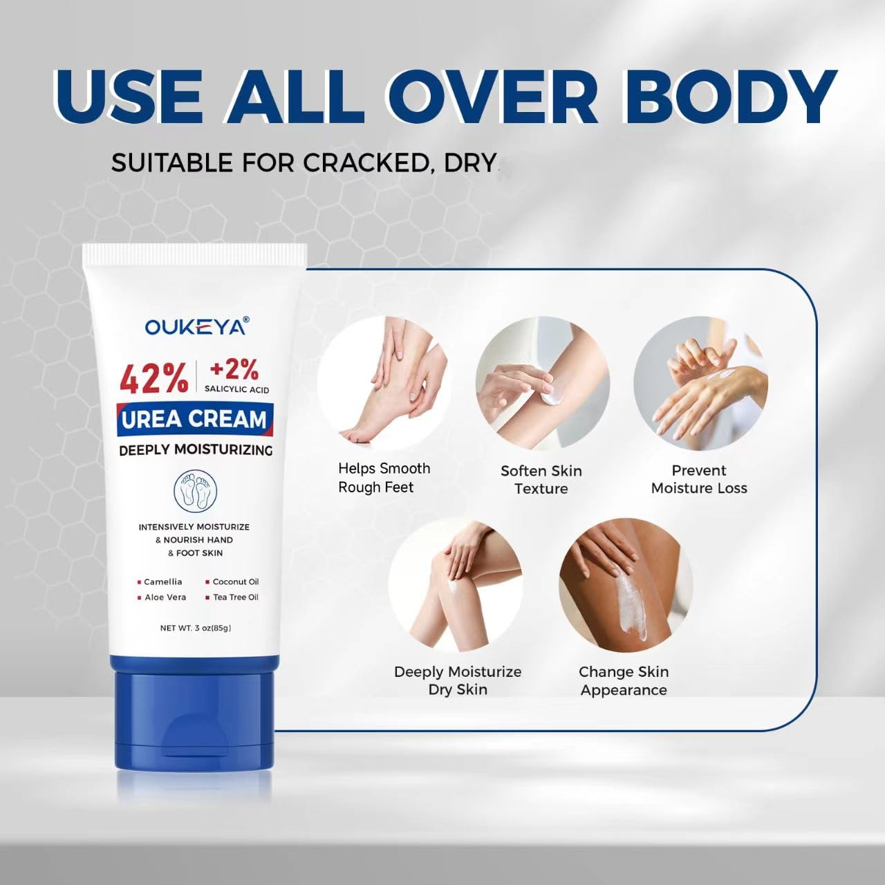 OUKEYA Urea Cream 42 Percent with 2% Salicylic Acid Tube 3 Oz, Foot & Hand Cream for Dry Cracked, 3 Pack