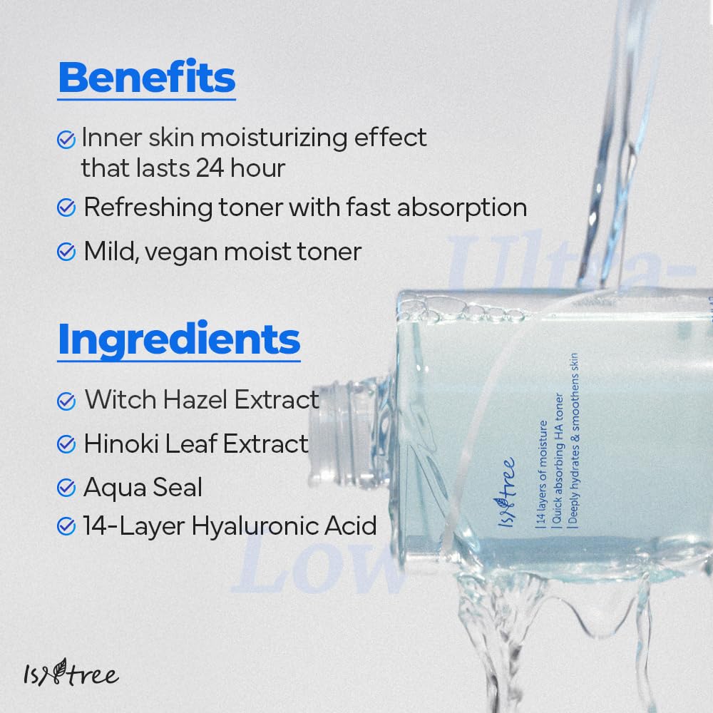 ISNTREE Ultra-Low Molecular Hyaluronic Acid Toner 300ml, 10.14 fl oz + Ultra-Low Molecular Hyaluronic Acid Serum 50ml, 1.69 fl oz