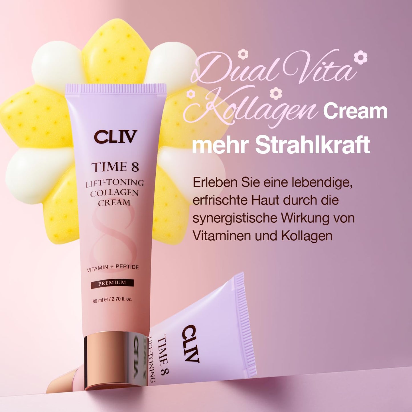 CLIV Time 8 Lift Toning Collagen Cream – Korean Skincare Hydrating Face Moisturizer with Peptides, Niacinamide & Multi-Vitamin Complex – 2.7 fl oz (80ml)