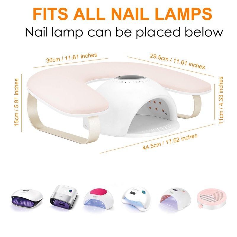 Arm Rest for Nails Tech Upgraded 10° Inclined, U-Shaped Manicure Nail Arm Rest Stand, Pink Nail Armrest for Nail Tech Hand Rests with Gold Aluminum Alloy Holder Non-Slip