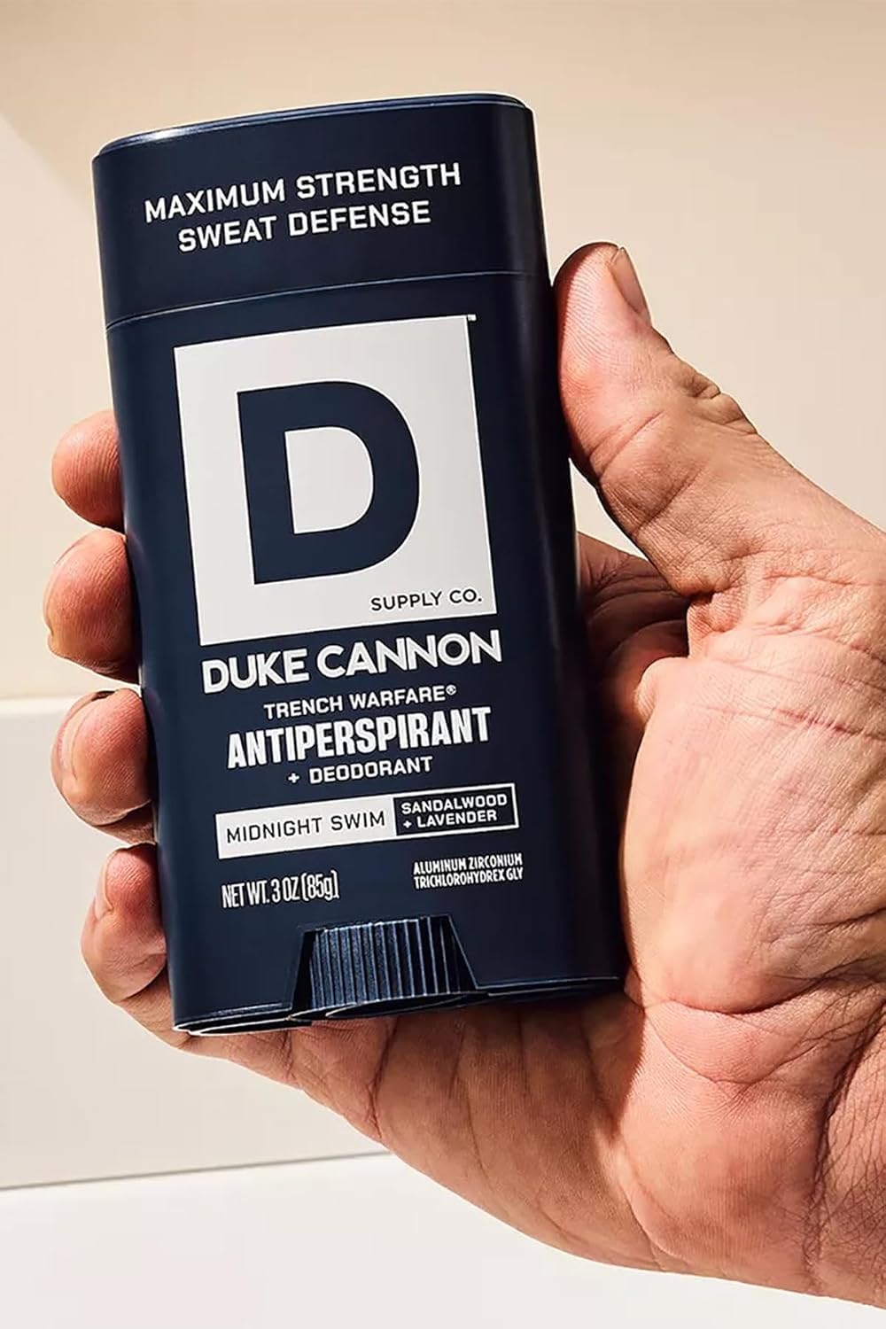 Duke Cannon Midnight Swim Antiperspirant Deodorant for Men – Trench Warfare® – Sandalwood + Lavender Scent – Aluminum-Based Sweat Protection – 3 oz – Long-Lasting & Skin-Soothing