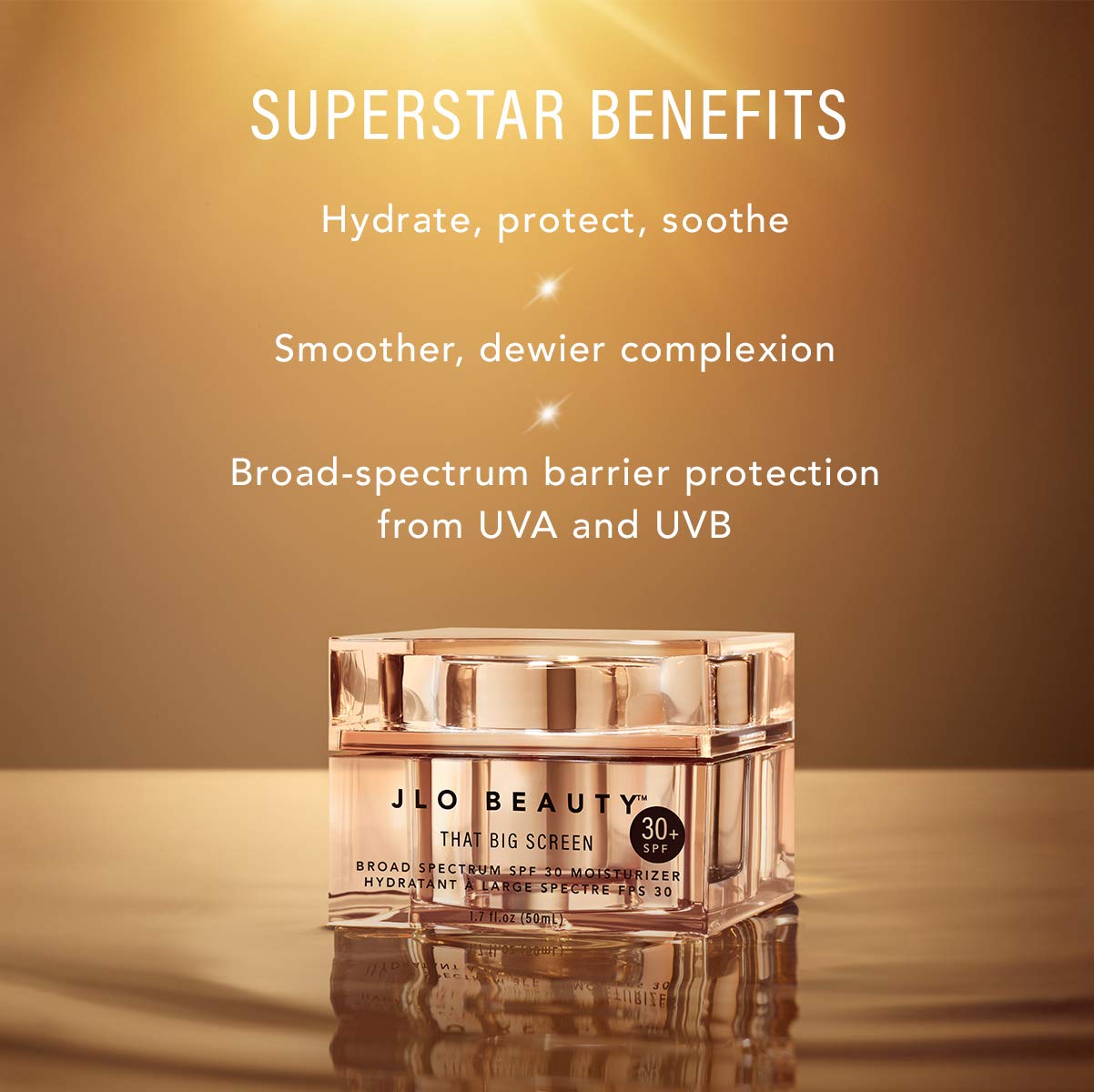 JLO BEAUTY Broad Spectrum SPF 30 Face Moisturizer, Lightweight Sunscreen to Wear Under Make Up, Daily Hydrating Face Lotion for Women With Hyaluronic Acid & Antioxidants, That Big Screen, 1.7 FL Oz