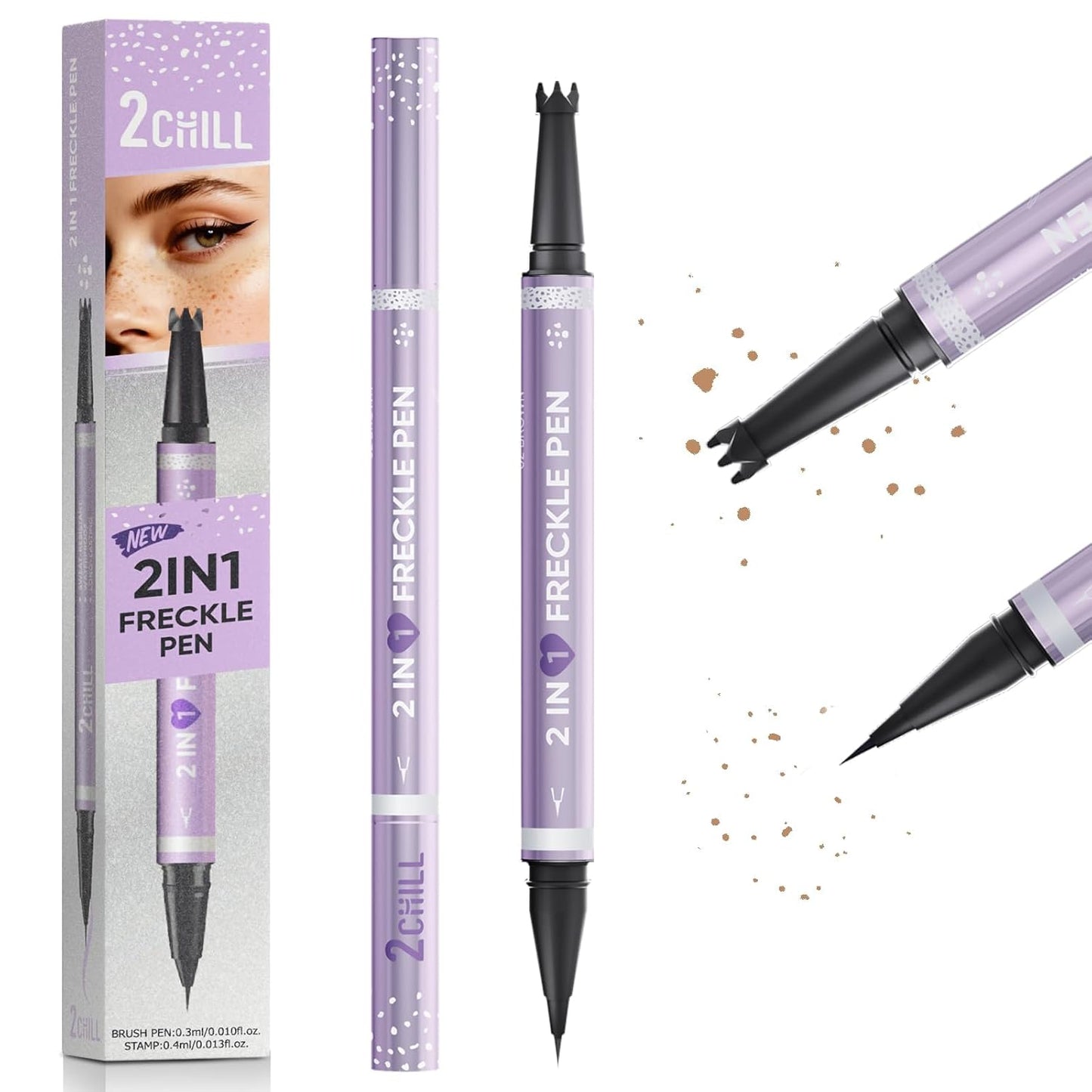 Dual Ended Freckle Pen - 2 in 1 Microblading & Eyebrow Makeup | Waterproof Natural Fake Freckles (02 Brown)