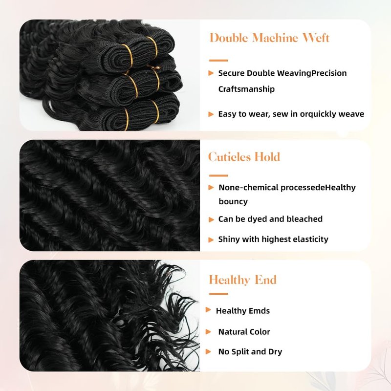 12A Brazilian Deep Wave Human Hair Bundles - 10 Inch 1-Bundles Natural Black | Real Unprocessed Raw 100% Virgin Human Hair Extensions for Black Women, Double Drawn Curly Wet & Wavy Texture
