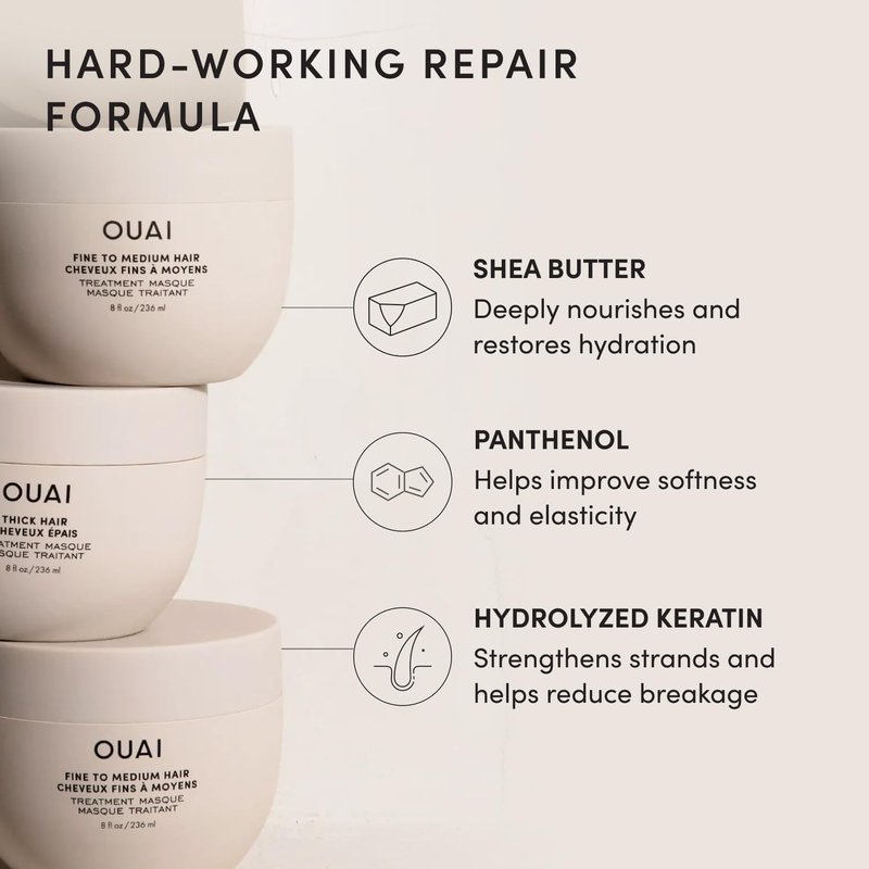 OUAI Hair Treatment Mask - Deep Conditioning for Fine to Medium Hair | Hydrates, Strengthens & Repairs Damage (3.4 oz)