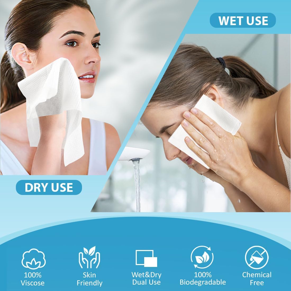 HOMEXCEL Face Towels 200 Count (4 Box), Disposable Makeup Remover Wipes, Super Soft Biodegradable Dry Facial Hand Clean Facial Towels Wash Cloth